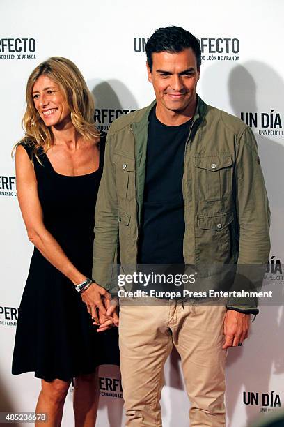 Pedro Sanchez and Begona Fernandez attend 'A perfect day' premiere on August 25, 2015 in Madrid, Spain.