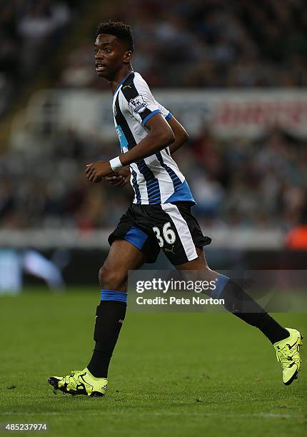 Ivan Toney of Newcastle United in action during the Capital One Cup Second Round between Newcastle United and Northampton Town at St James' Park on...