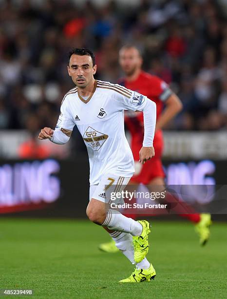 Swansea player Leon Britton in action during the Capital One Cup Second Round match between Swansea City and York City at Liberty Stadium on August...