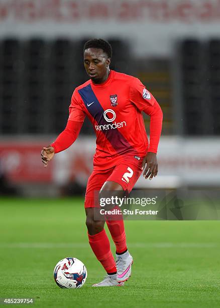Marvin McCoy of York in action during the Capital One Cup Second Round match between Swansea City and York City at Liberty Stadium on August 25, 2015...