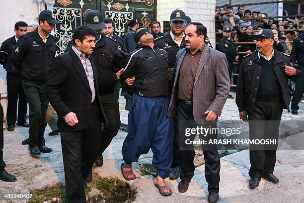 Balal , who killed fellow Iranian youth Abdolah Hosseinzadeh in a street fight with a knife in 2007, is brought to the gallows by judicial officals...