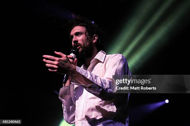 Alex Ebert of Edward Sharpe and The Magnetic Zeros performs live for fans at the 2014 Byron Bay Bluesfest on April 17, 2014 in Byron Bay, Australia.