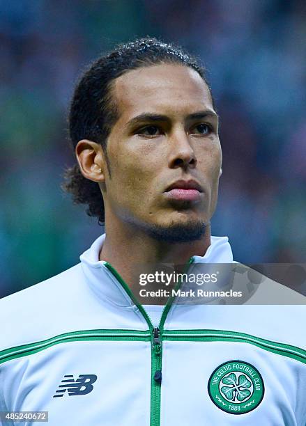 Virgil van Dijk of Celtic in action during the UEFA Champions League Qualifying play off first leg match, between Celtic FC and Malmo FF at Celtic...