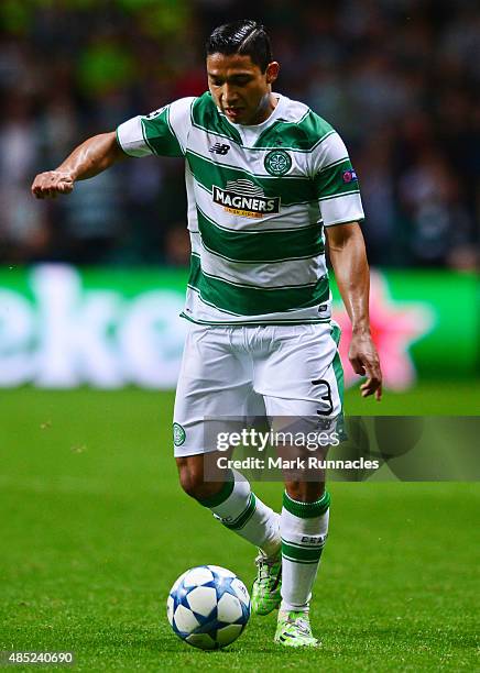 Emilio Izaguirre of Celtic in action during the UEFA Champions League Qualifying play off first leg match, between Celtic FC and Malmo FF at Celtic...