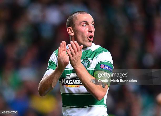 Scott Brown of Celtic in action during the UEFA Champions League Qualifying play off first leg match, between Celtic FC and Malmo FF at Celtic Park...