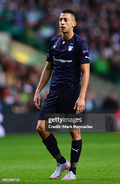 Nikola Djurdjic of Malmo in action during the UEFA Champions League Qualifying play off first leg match, between Celtic FC and Malmo FF at Celtic...