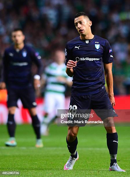 Nikola Djurdjic of Malmo in action during the UEFA Champions League Qualifying play off first leg match, between Celtic FC and Malmo FF at Celtic...