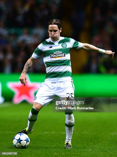 Stefan Johansen of Celtic in action during the UEFA Champions League Qualifying play off first leg match, between Celtic FC and Malmo FF at Celtic...