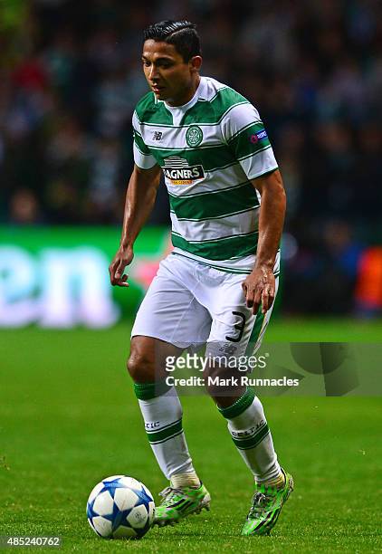 Emilio Izaguirre of Celtic in action during the UEFA Champions League Qualifying play off first leg match, between Celtic FC and Malmo FF at Celtic...