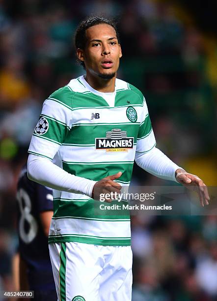 Virgil van Dijk of Celtic in action during the UEFA Champions League Qualifying play off first leg match, between Celtic FC and Malmo FF at Celtic...