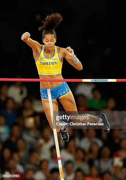 Angelica Bengtsson of Sweden competes in the Women's Pole Vault final during day five of the 15th IAAF World Athletics Championships Beijing 2015 at...