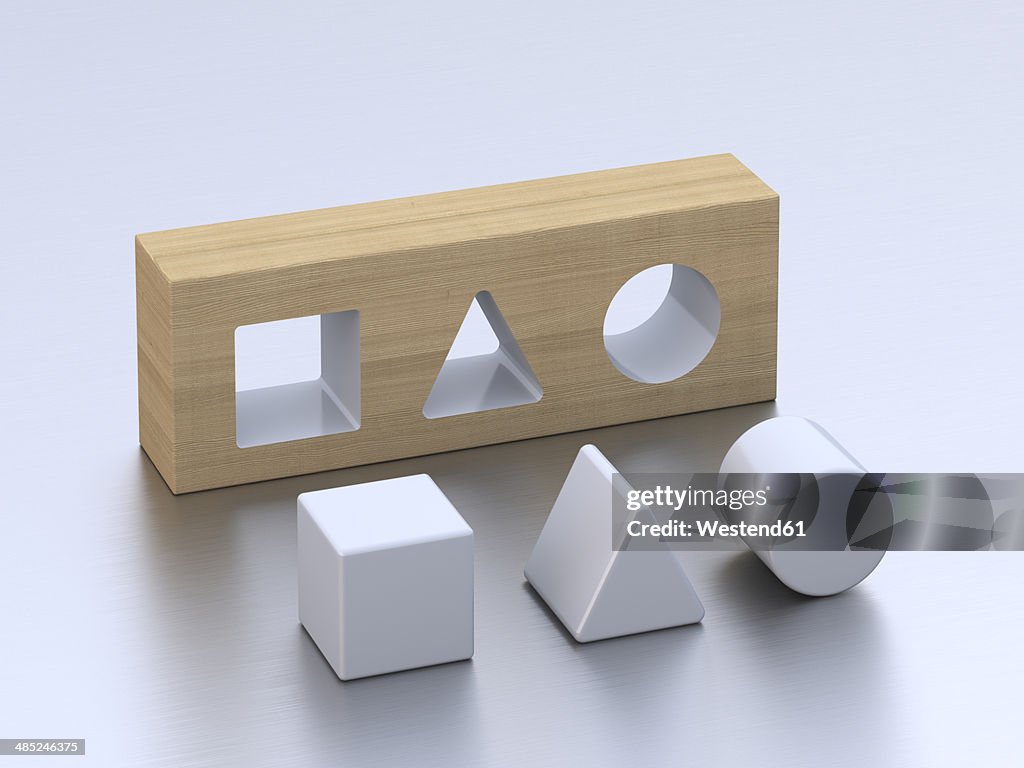 Geometric forms on white ground, 3D Rendering