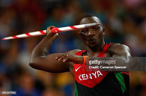 Julius Yego of Kenya competes in the Men's Javelin final during day five of the 15th IAAF World Athletics Championships Beijing 2015 at Beijing...