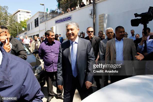 APRIl 17: Algerian presidential candidate Ali Benflis arrives to vote in the Algeria's presidential elections in Algiers, Algeria on April 17, 2014....