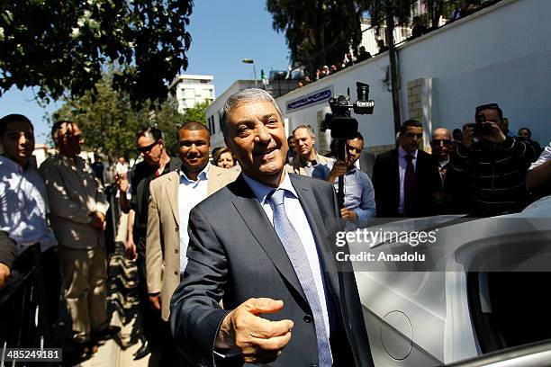 APRIl 17: Algerian presidential candidate Ali Benflis arrives to vote in the Algeria's presidential elections in Algiers, Algeria on April 17, 2014....