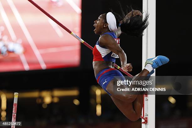 Cuba's Yarisley Silva clears the bar to win the final of the women's pole vault athletics event at the 2015 IAAF World Championships at the "Bird's...