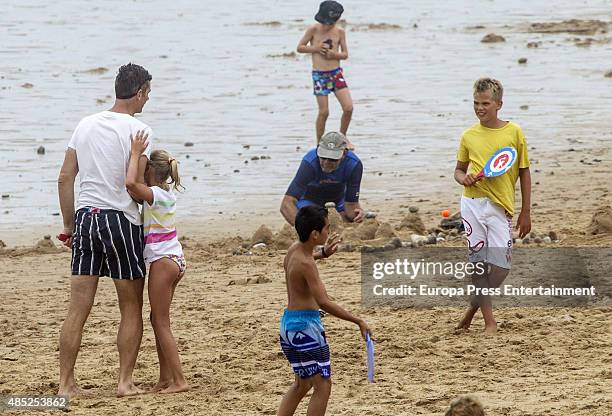 Inaki Urdangarin and his sons Miguel Urdangarin and Irene Urdangarin are seen on August 05, 2015 in Bidart, France.