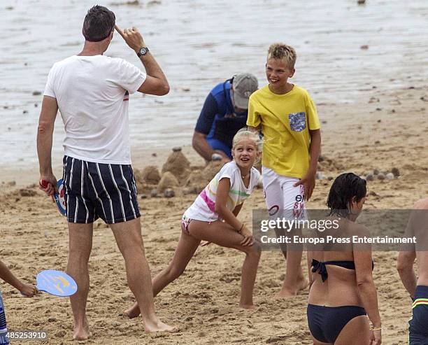 Inaki Urdangarin and his sons Miguel Urdangarin and Irene Urdangarin are seen on August 05, 2015 in Bidart, France.