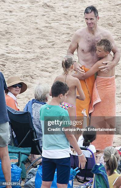 Princess Cristina of Spain , Inaki Urdangarin and their son Miguel Urdangarin and daughter Irene Urdangarin are seen on August 05, 2015 in Bidart,...