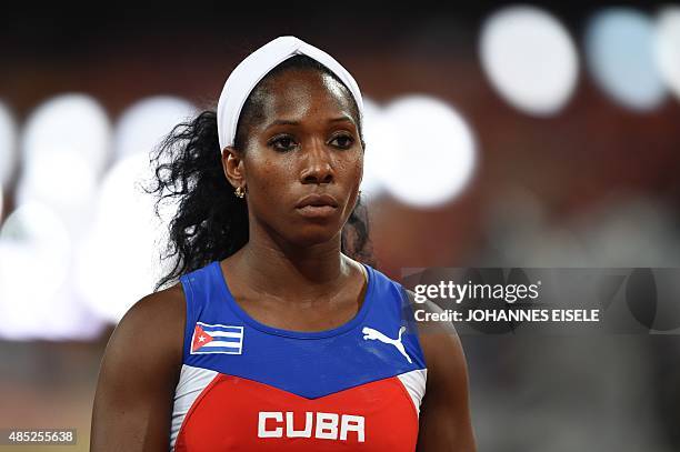 Cuba's Yarisley Silva attends the final of the women's pole vault athletics event at the 2015 IAAF World Championships at the "Bird's Nest" National...