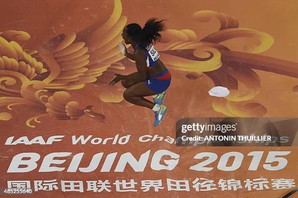 Cuba's Yarisley Silva reacts during the final of the women's pole vault athletics event at the 2015 IAAF World Championships at the "Bird's Nest"...