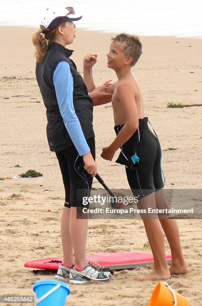 Princess Cristina of Spain and her son Miguel Urdangarin are seen on August 04, 2015 in Bidart, France.