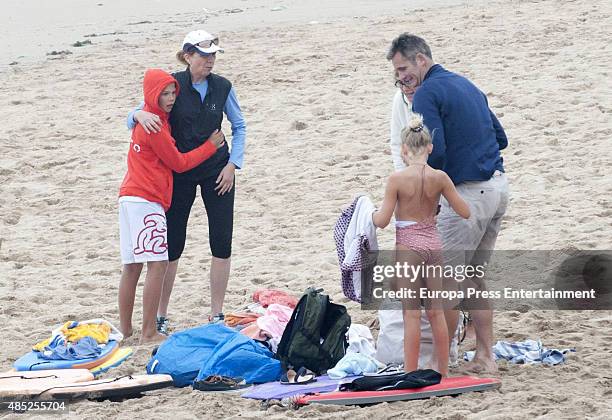 Princess Cristina of Spain, Inaki Urdangarin and their kids Miguel Urdangarin and Irene Urdangarin are seen on August 04, 2015 in Bidart, France.