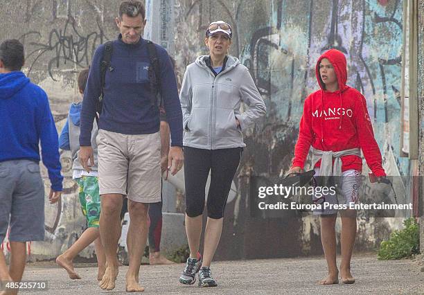 Princess Cristina of Spain, Inaki Urdangarin and their son Miguel Urdangarin are seen on August 04, 2015 in Bidart, France.