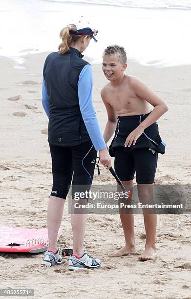 Princess Cristina of Spain and her son Miguel Urdangarin are seen on August 04, 2015 in Bidart, France.