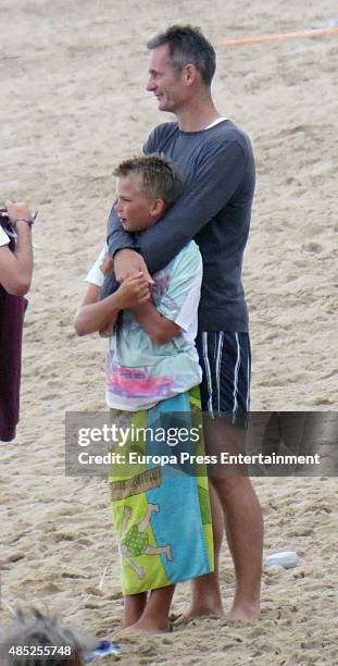 Inaki Urdangarin and his son Miguel Urdangarin are seen on August 04, 2015 in Bidart, France.