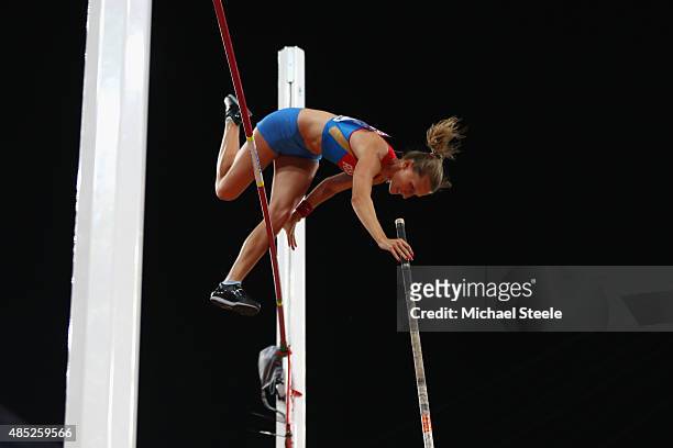 Anzhelika Sidorova of Russia competes in the Women's Pole Vault final during day five of the 15th IAAF World Athletics Championships Beijing 2015 at...