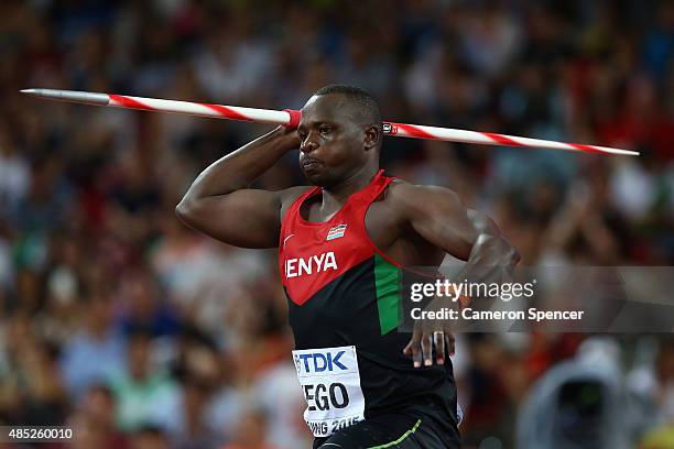 Julius Yego of Kenya competes in the Men's Javelin final during day five of the 15th IAAF World Athletics Championships Beijing 2015 at Beijing...