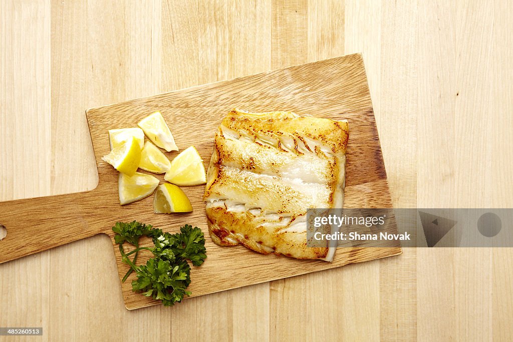 Grilled Halibut on Butcher's Block