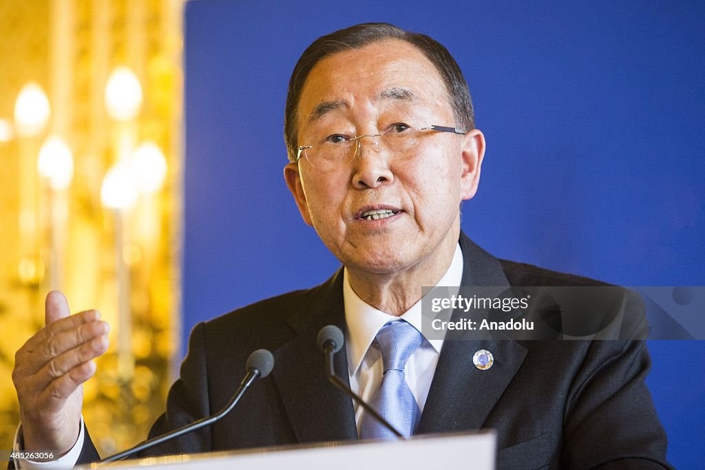 Fabius, Ban Ki-moon and Pulgar-Vidal press conference in Paris