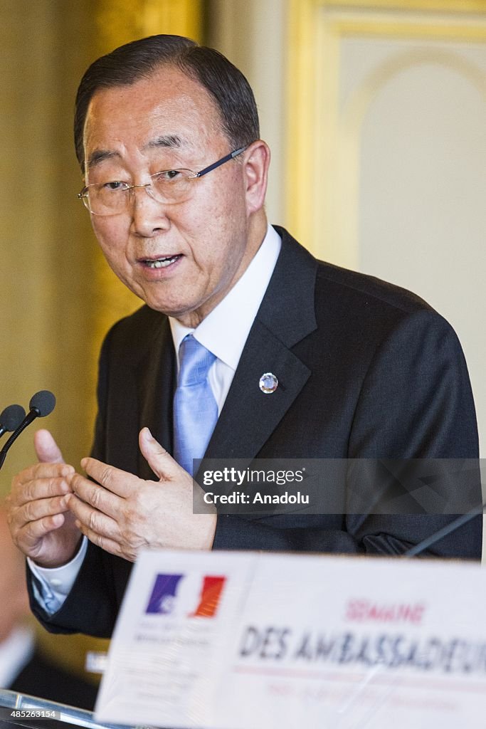 Fabius, Ban Ki-moon and Pulgar-Vidal press conference in Paris