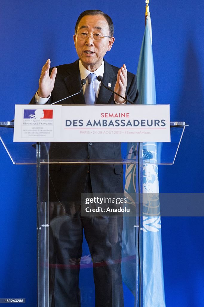 Fabius, Ban Ki-moon and Pulgar-Vidal press conference in Paris