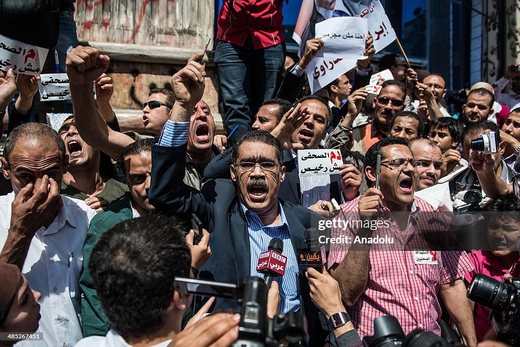 Egyptian journalists stage a protest in Cairo