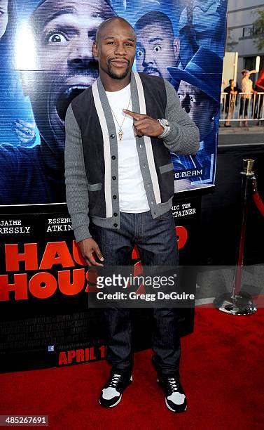 Boxer Floyd Mayweather, Jr. Arrives at the Los Angeles premiere of "A Haunted House 2" at Regal Cinemas L.A. Live on April 16, 2014 in Los Angeles,...