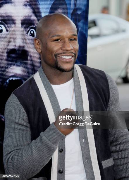 Boxer Floyd Mayweather, Jr. Arrives at the Los Angeles premiere of "A Haunted House 2" at Regal Cinemas L.A. Live on April 16, 2014 in Los Angeles,...