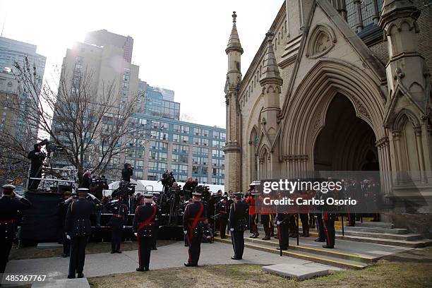 The body of former Finance Minister Jim Flaherty is led out of St. James Cathedral during his state funeral on April 16, 2014. Carlos Osorio/Toronto...