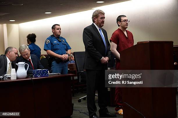 James Holmes appears in court, with his attorney Daniel King, to be formally sentenced. The formal sentencing concluded on the third day at Arapahoe...