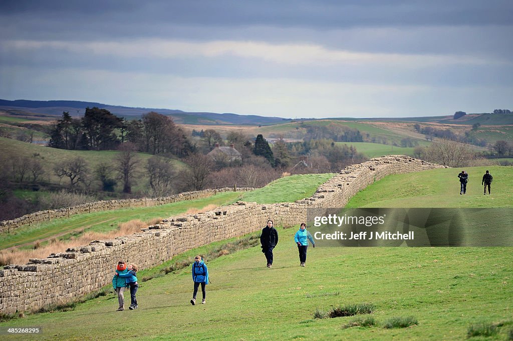 Hadrian's Wall Marking The Boundary Between England And Scotland