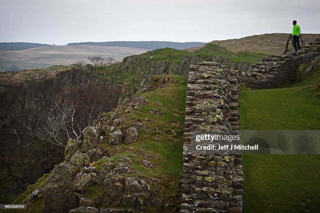 Hadrian's Wall Marking The Boundary Between England And Scotland