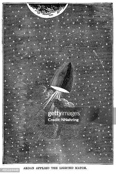 ardan applied the lighted match - space ship stock illustrations