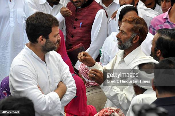 Congress Vice President Rahul Gandhi interacting with the people who affected by Pakistani shelling along the Line of control at Balakote sector...