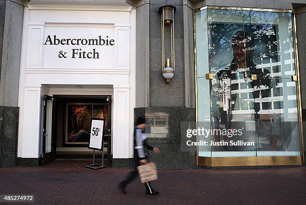 Pedestrian walks by an Abercrombie & Fitch store on August 26, 2015 in San Francisco, California. Abercrombie & Fitch reported better-than-expected...