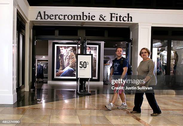 Pedestrians walk by an Abercrombie & Fitch store on August 26, 2015 in San Francisco, California. Abercrombie & Fitch reported better-than-expected...