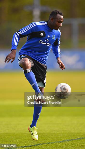 Jacques Zoua of Hamburger SV in action during the training session of Hamburger SV on April 17, 2014 in Hamburg, Germany.