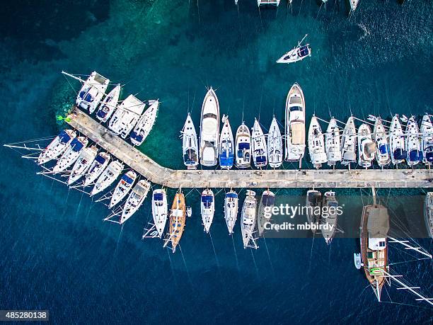 marina bay with sailboats and yachts - marina aerial stock pictures, royalty-free photos & images