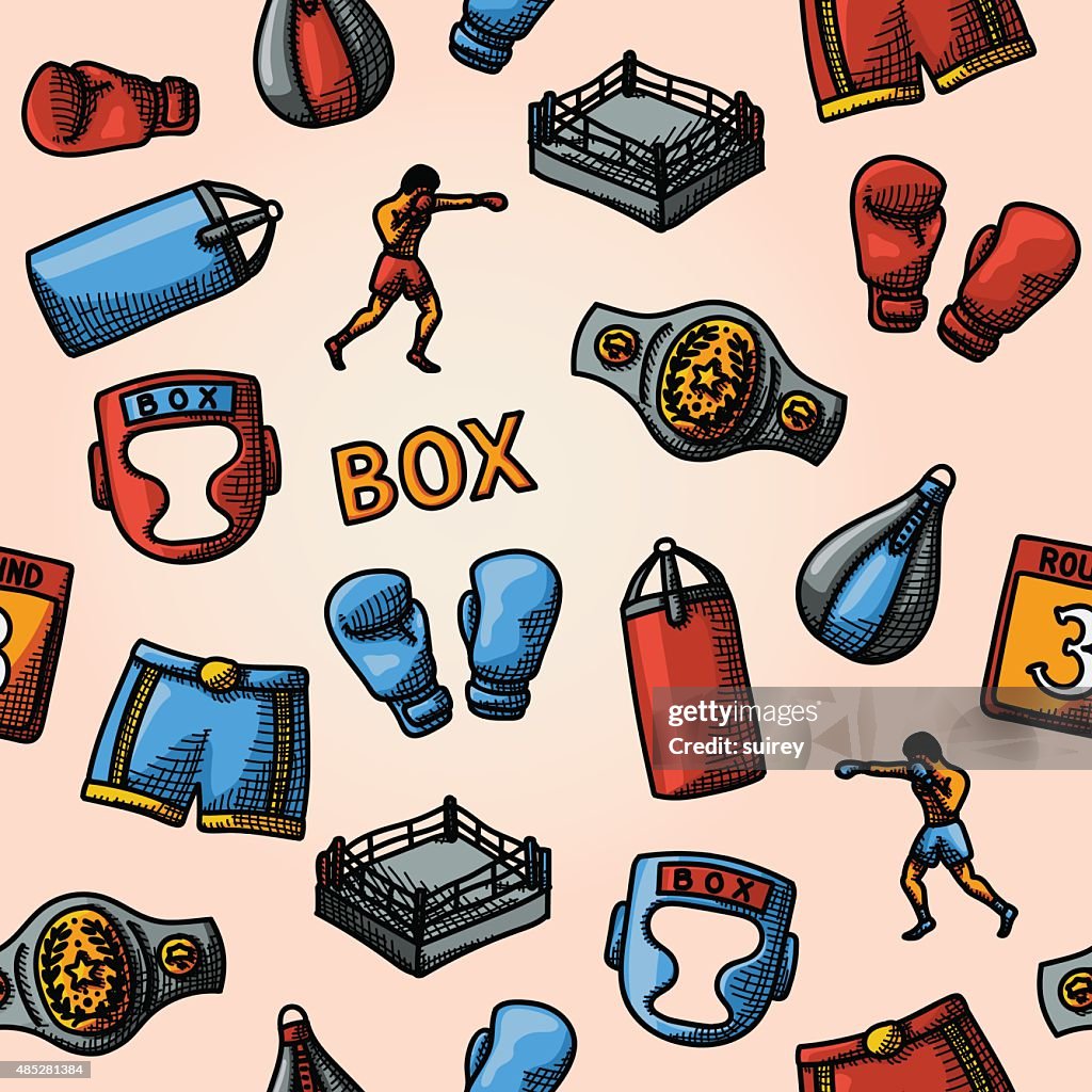 Color Commentary Boxing Boxing Hand Drawn Color Pattern Gloves Shorts Helmet Round High-Res ...